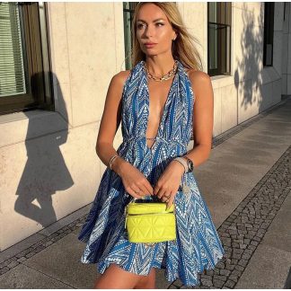 Vestido Curto Halter Azul Ipanema