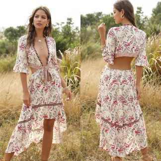 Vestido Longo Mullet Estampa Boho Chic