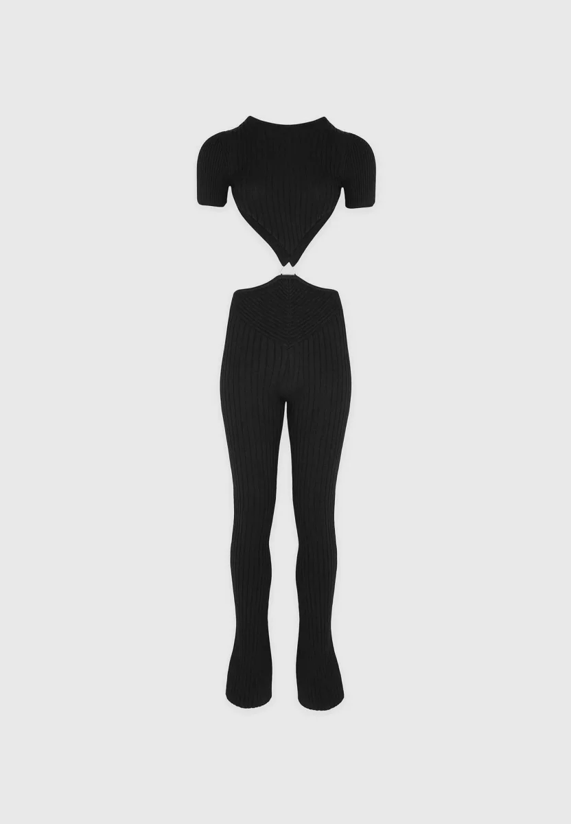 Knitted Backless Jumpsuit - Black - Image 8