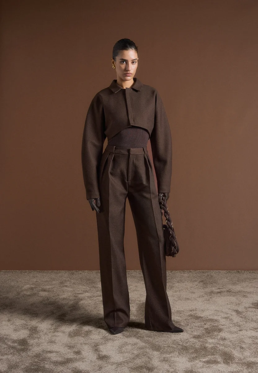 Elya - Tailored Super Cropped Jacket - Brown - Image 4