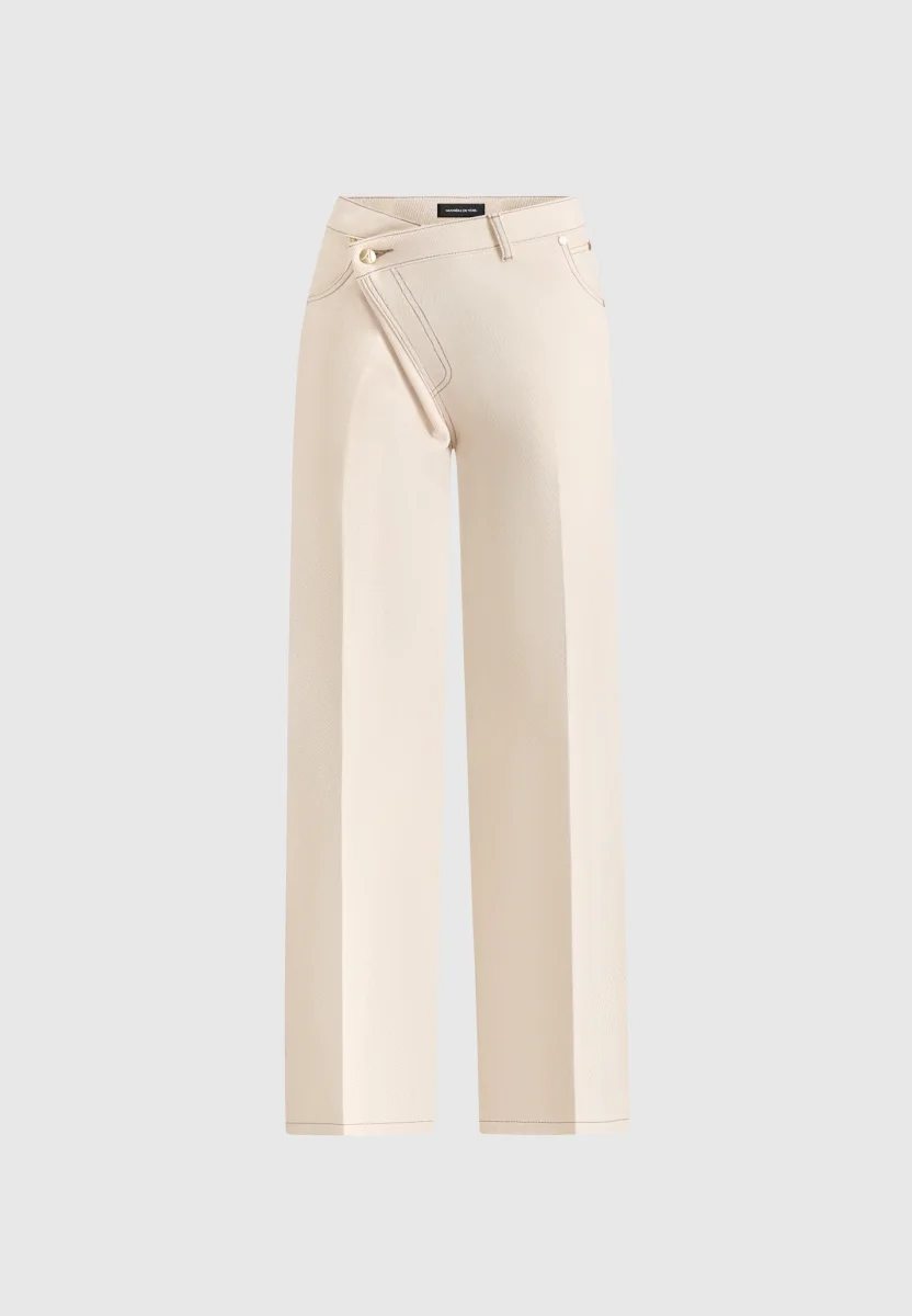 Astrid - Wrapover Wide Leg Jeans - Cream - Image 7