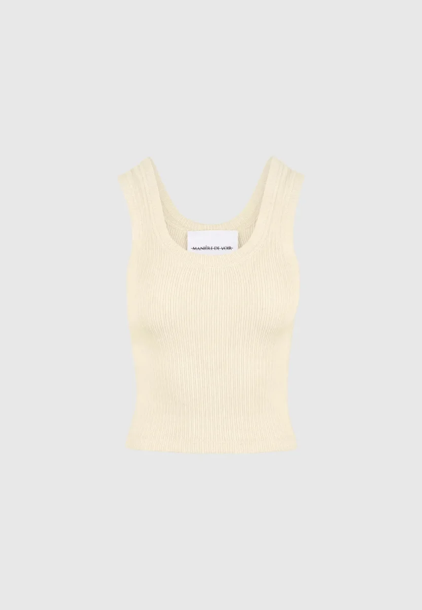 VS001 - Scoop Neck Ribbed Cotton Tank Top - Pale Yellow - Image 6