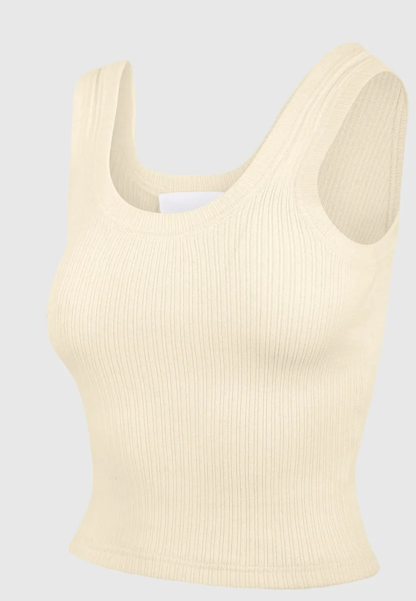 VS001 - Scoop Neck Ribbed Cotton Tank Top - Pale Yellow - Image 7