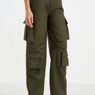 Emilie - High Waisted Twill Cargo Pants - Olive