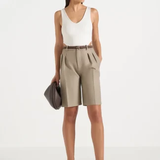 Lorette - Twin Pleat Tailored Shorts - Beige