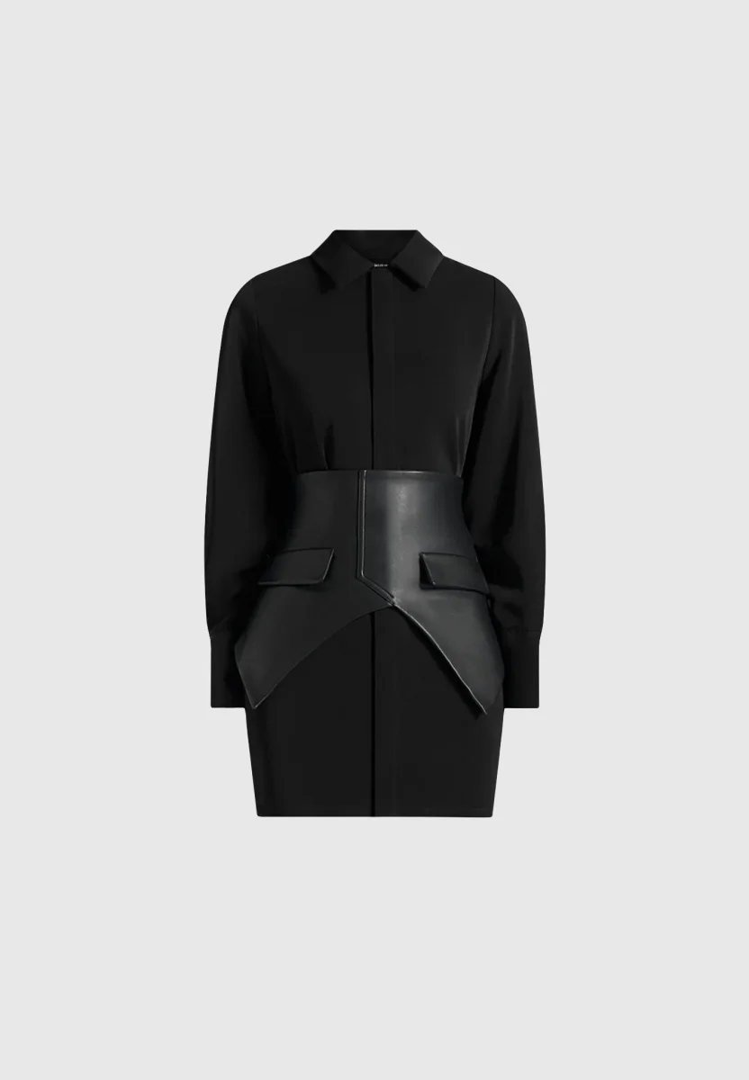 Keira - Corset Overlay Shirt Mini Dress - Black - Image 6