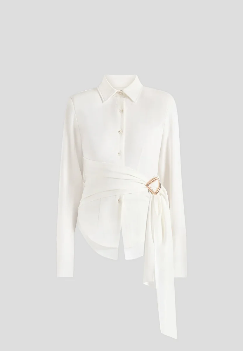 Fia - Wrap Shirt With Hardware Detail - White - Image 7