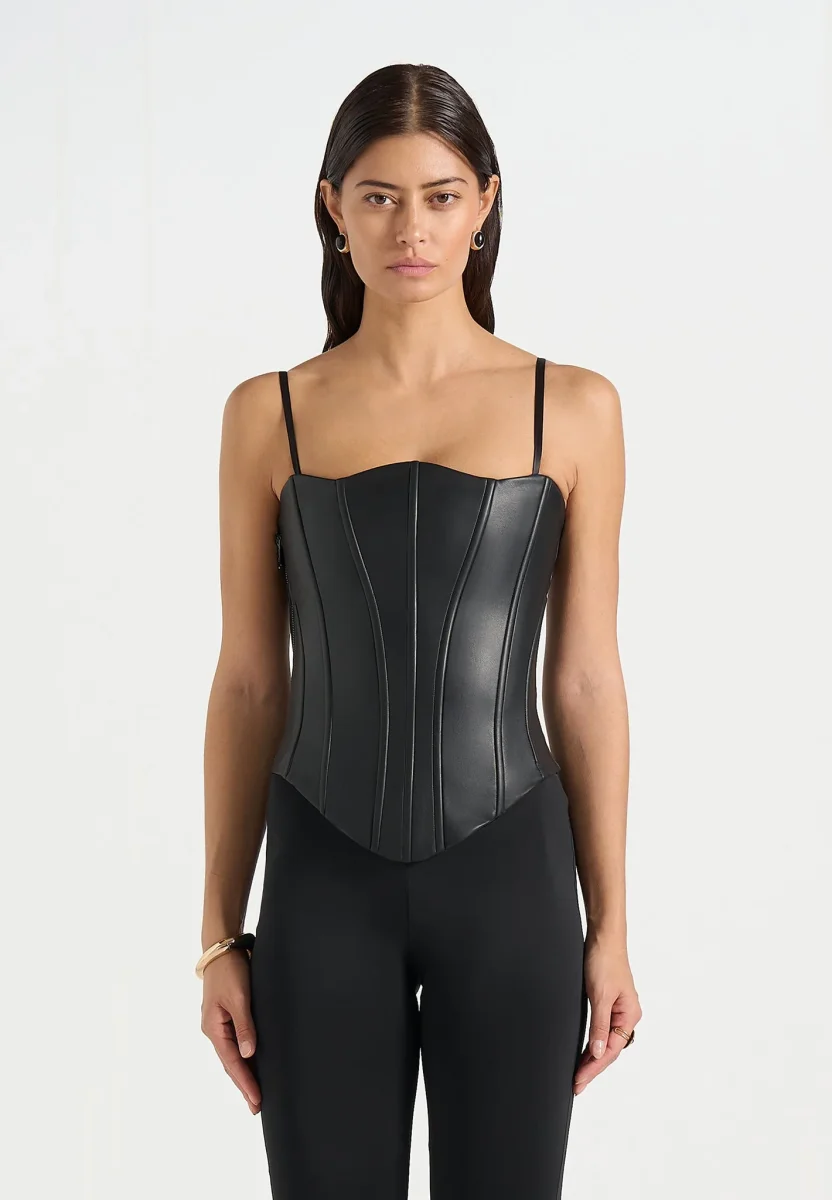 Scarlett - Leather Lace Up Corset - Black - Image 7