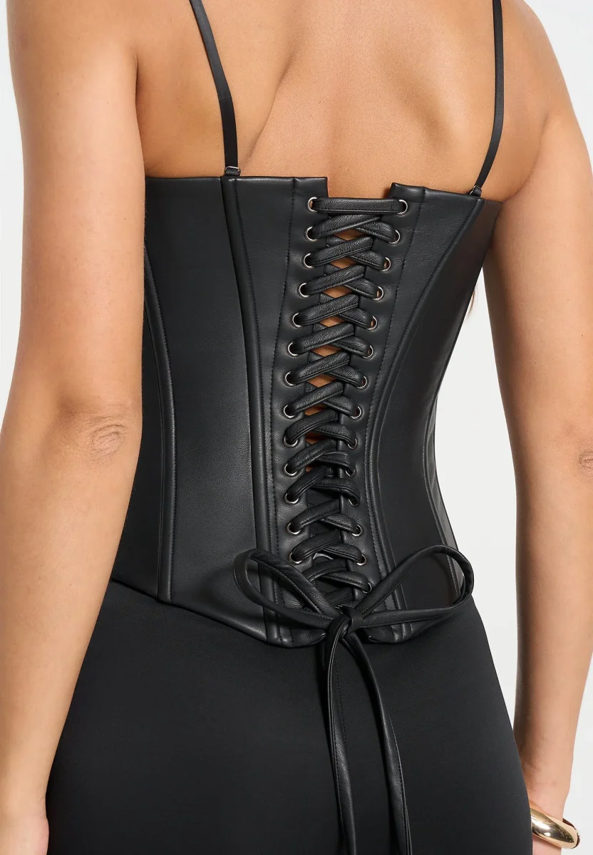 Scarlett - Leather Lace Up Corset - Black - Image 8