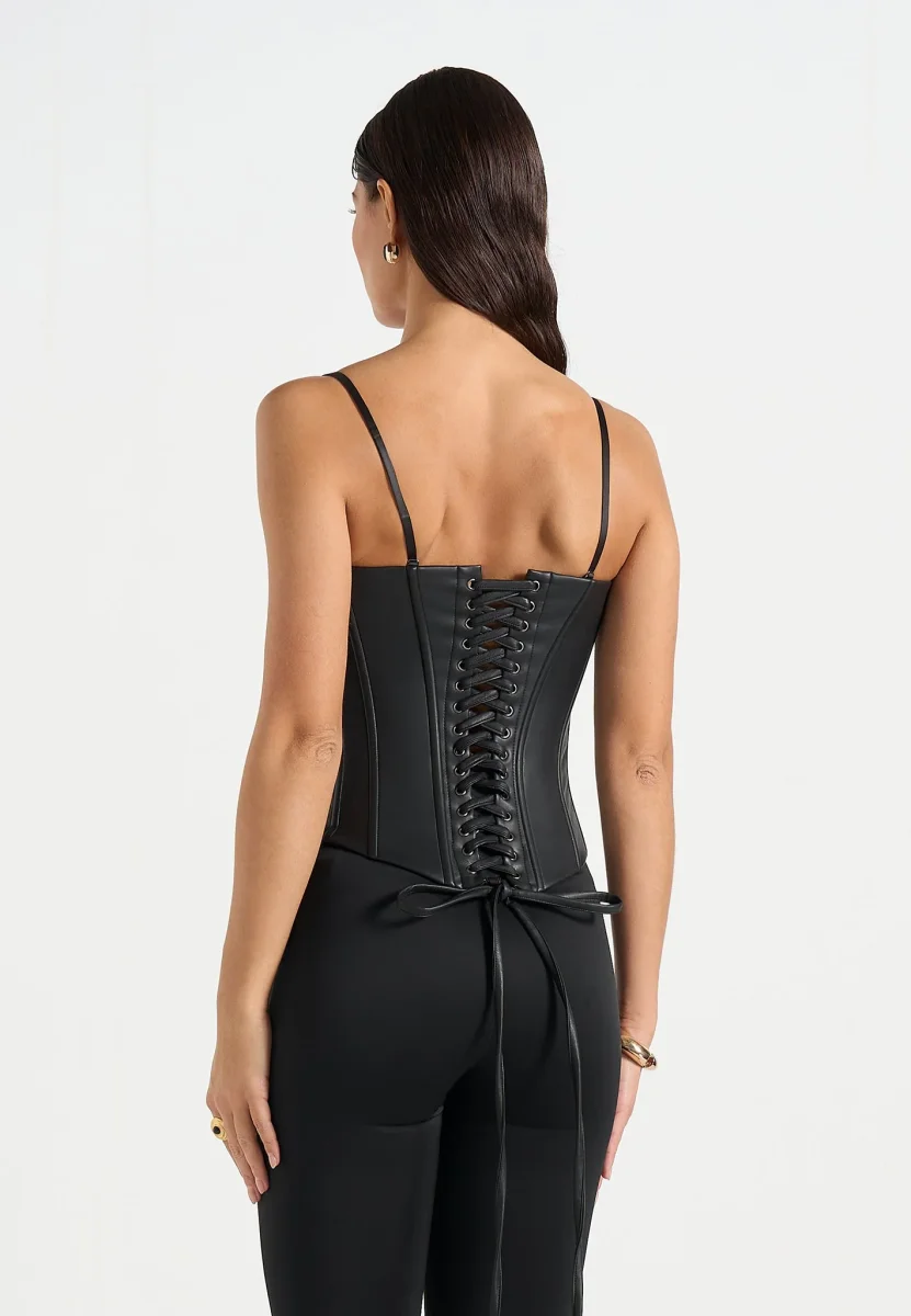 Scarlett - Leather Lace Up Corset - Black - Image 9