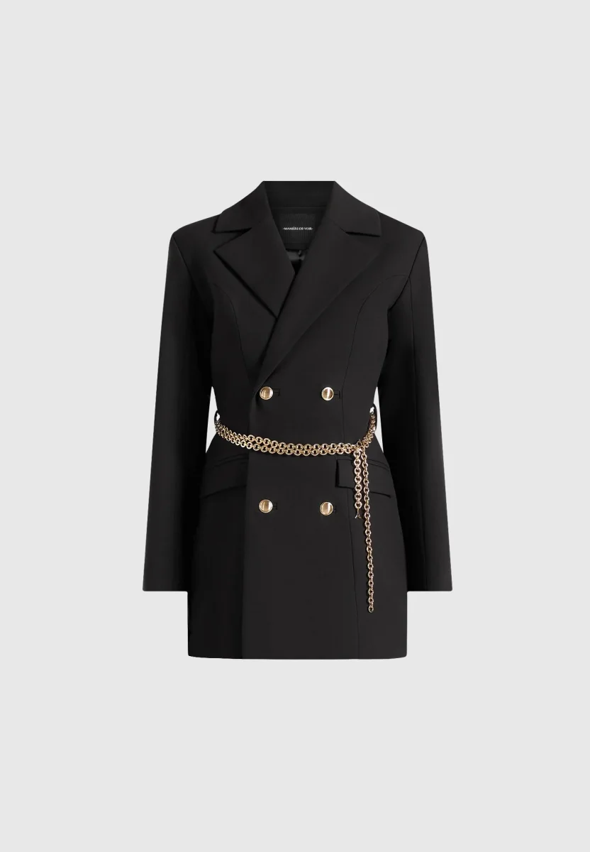 Zara - Double Breasted Blazer Dress With Chain - Black - Image 7