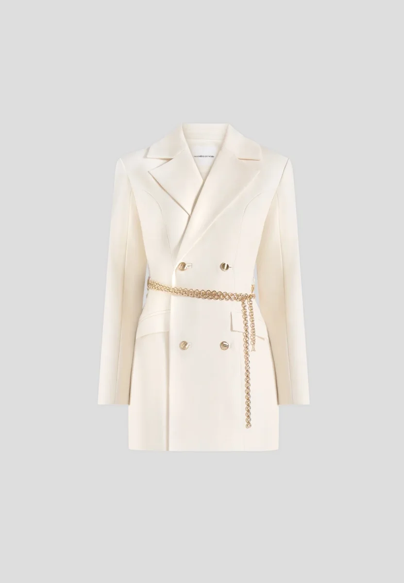 Zara - Double Breasted Blazer Dress With Chain - Off White - Image 7