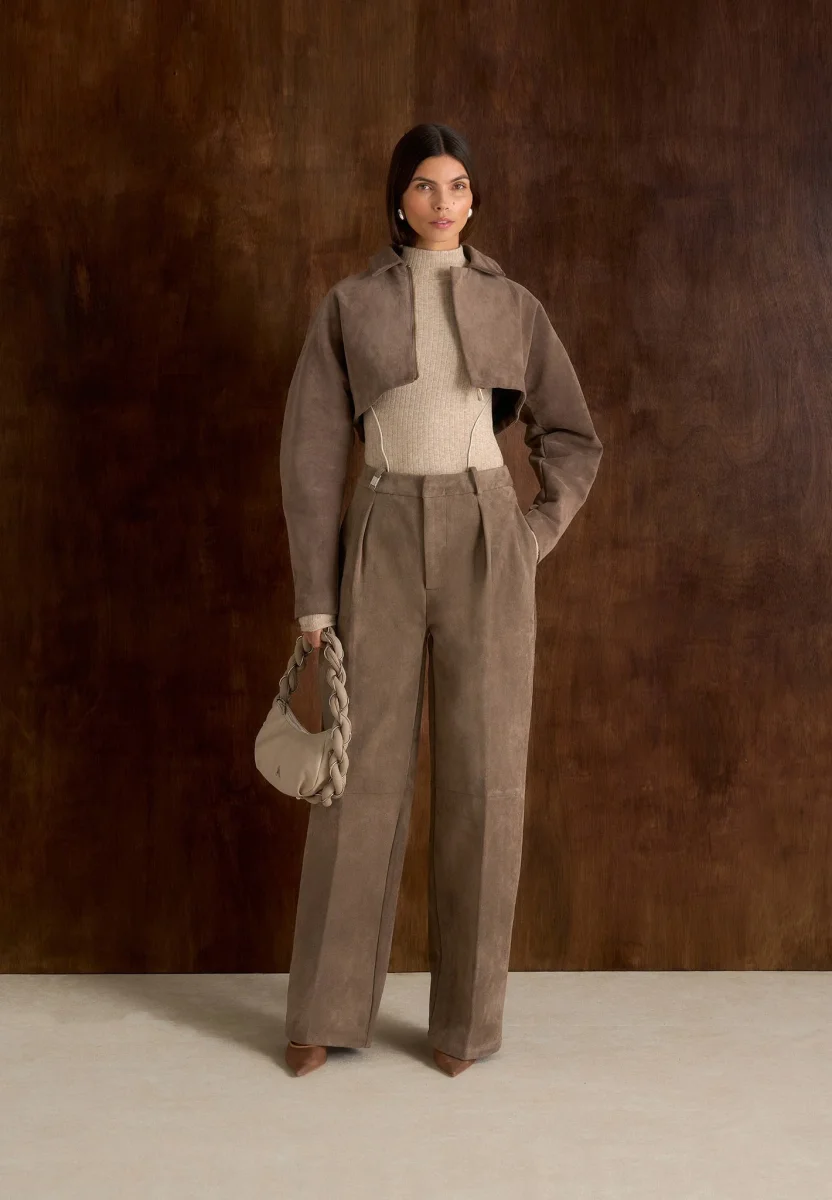 Elya - Suede Super Cropped Jacket - Taupe - Image 5