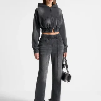 Washed Denim Jersey Joggers - Washed Black