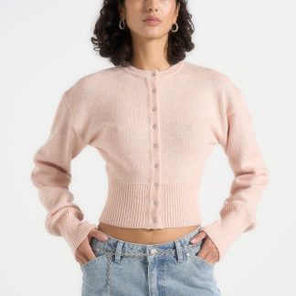 Mayla - Knitted Cinch Waist Cardigan - Pale Pink