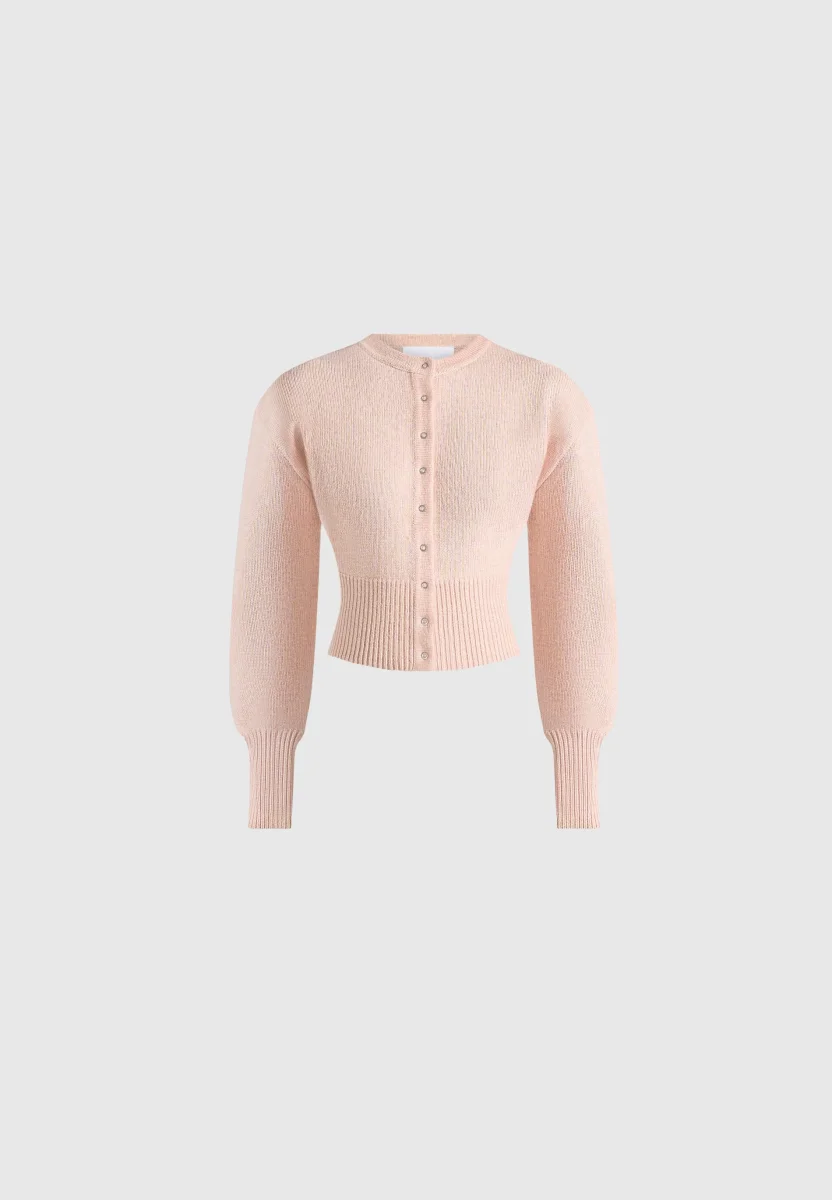 Mayla - Knitted Cinch Waist Cardigan - Pale Pink - Image 6