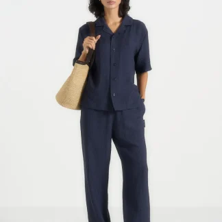 Addison - Unisex Textured Relaxed Fit Pants - Navy
