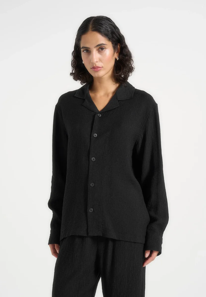 Bailey - Unisex Textured Long Sleeve Shirt - Black - Image 5