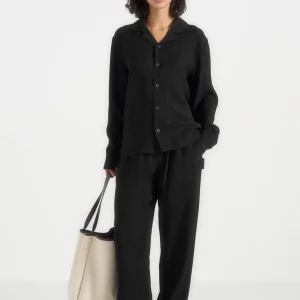 Bailey - Unisex Textured Long Sleeve Shirt - Black