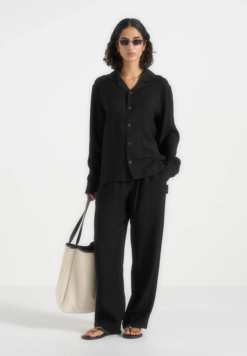 Bailey - Unisex Textured Long Sleeve Shirt - Black - Image 2