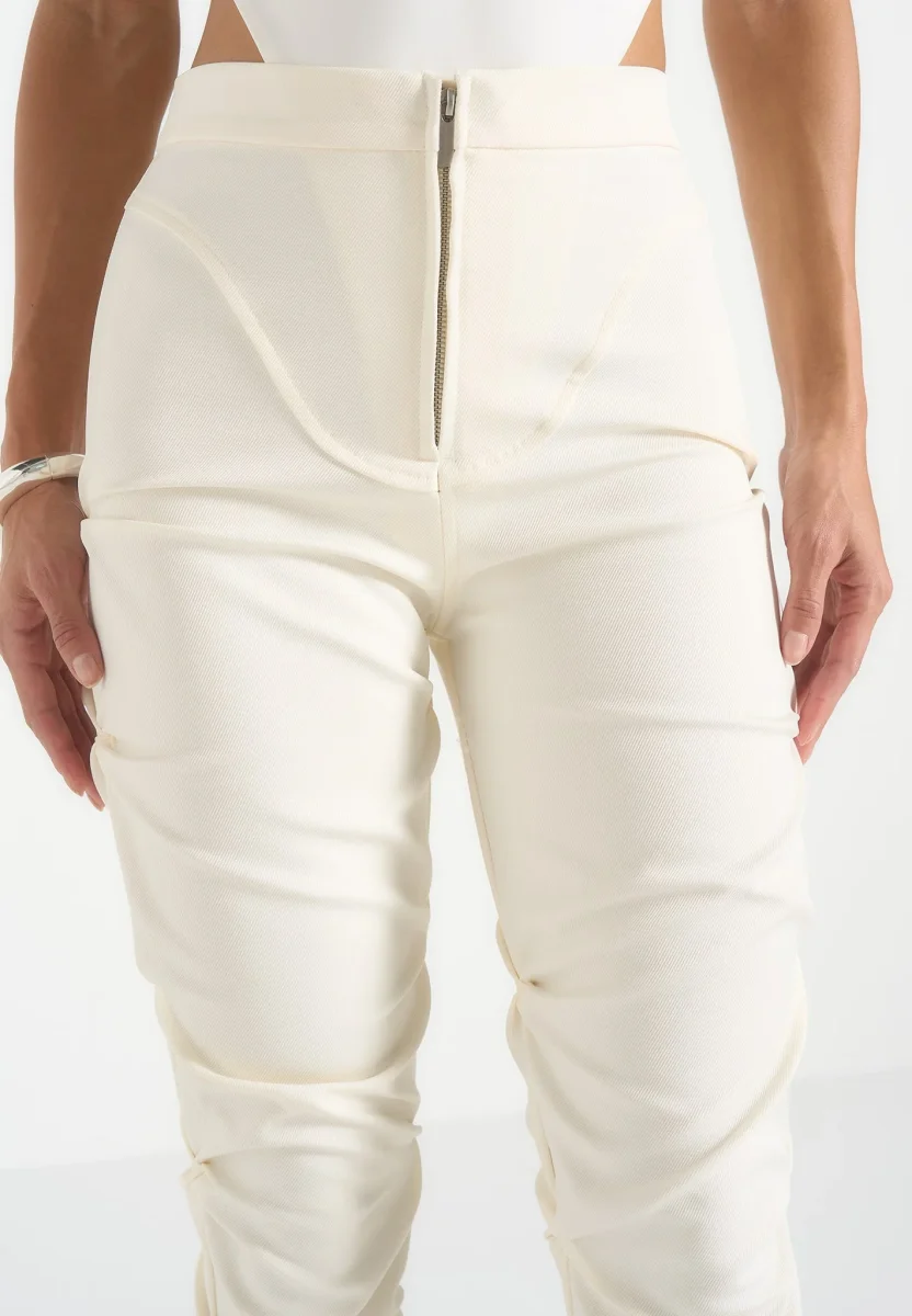 Caroline - Tacked Twill Fit & Flare Pants - White - Image 4