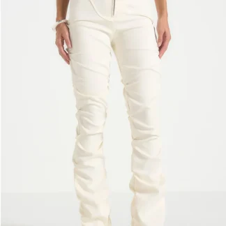 Caroline - Tacked Twill Fit & Flare Pants - White