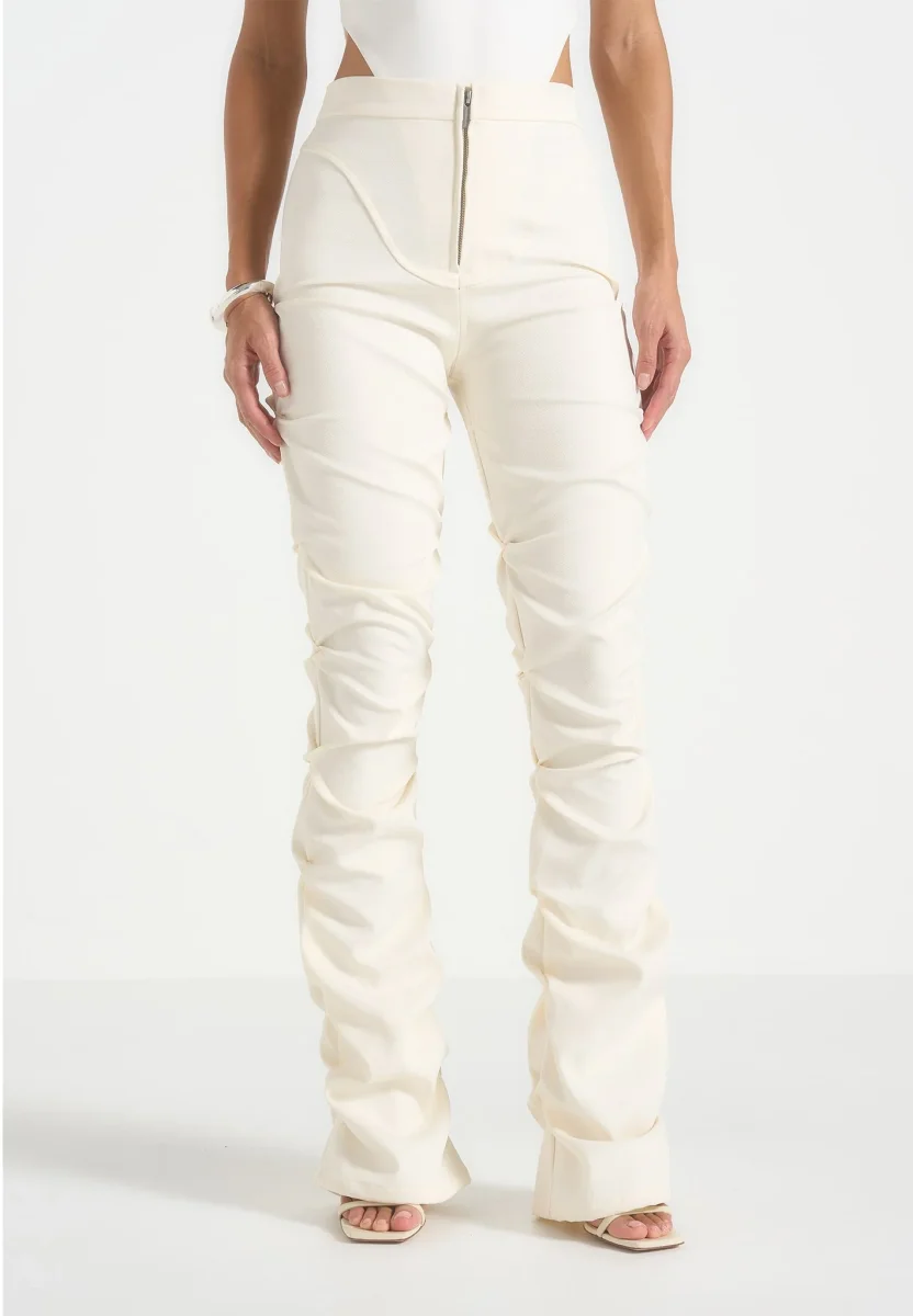 Caroline - Tacked Twill Fit & Flare Pants - White
