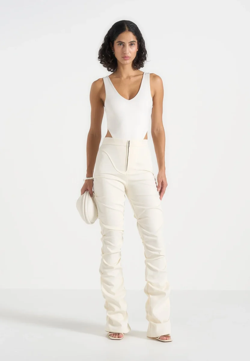 Caroline - Tacked Twill Fit & Flare Pants - White - Image 3