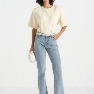 BS002 - Wide Shoulder Bodysuit T-Shirt - Pale Yellow