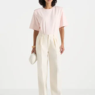 BS002 - Wide Shoulder Bodysuit T-Shirt - Pale Pink