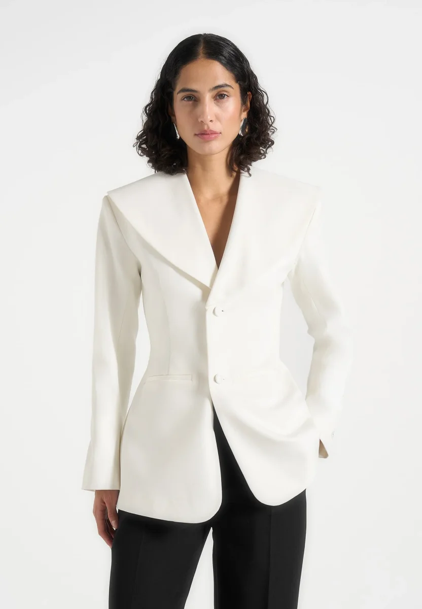 Emy - Shawl Hourglass Blazer - White - Image 2