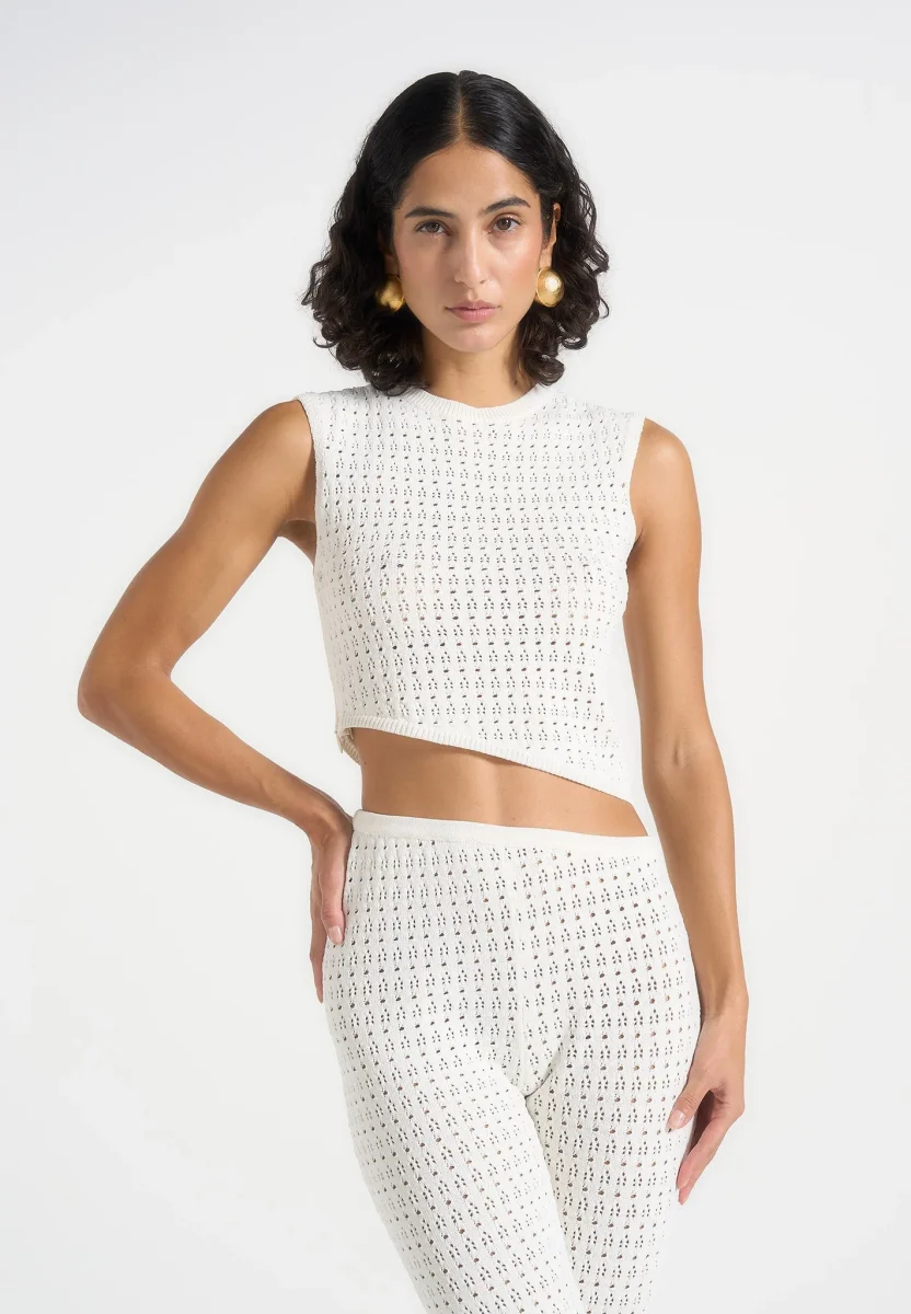 Kelsey - Pointelle Asymmetric Top - Cream - Image 3