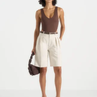 Lorette - Twin Pleat Linen Shorts - Natural