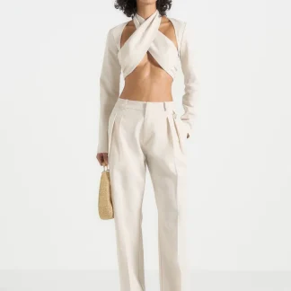 Wendy - Linen Crossover Bolero Top - Natural