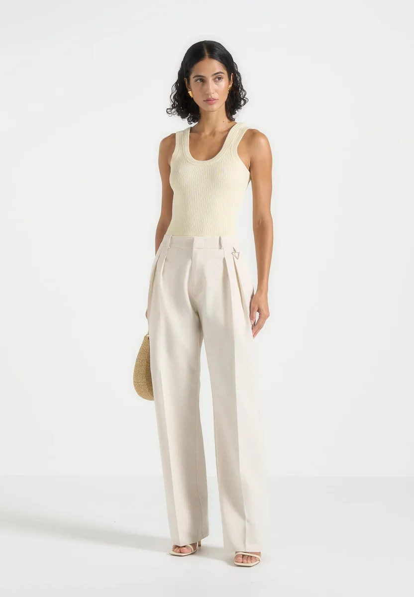 Ingrid - Linen Twin Pleat Pants - Natural - Image 3
