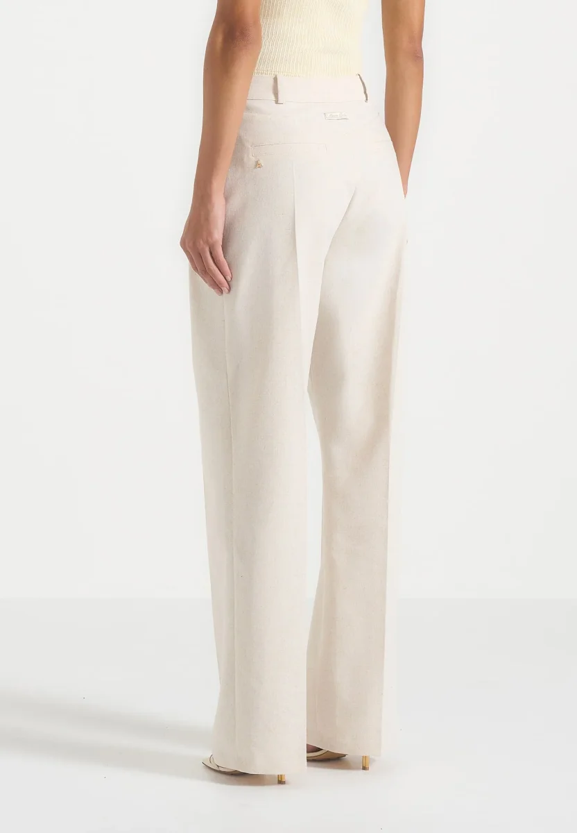 Ingrid - Linen Twin Pleat Pants - Natural - Image 5