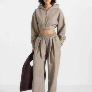 Fanny - Straight Leg Box Pleat Joggers - Taupe