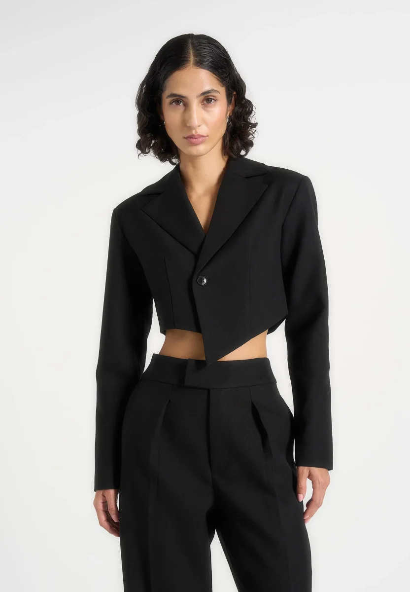 Dina - Asymmetric Cropped Blazer - Black - Image 3