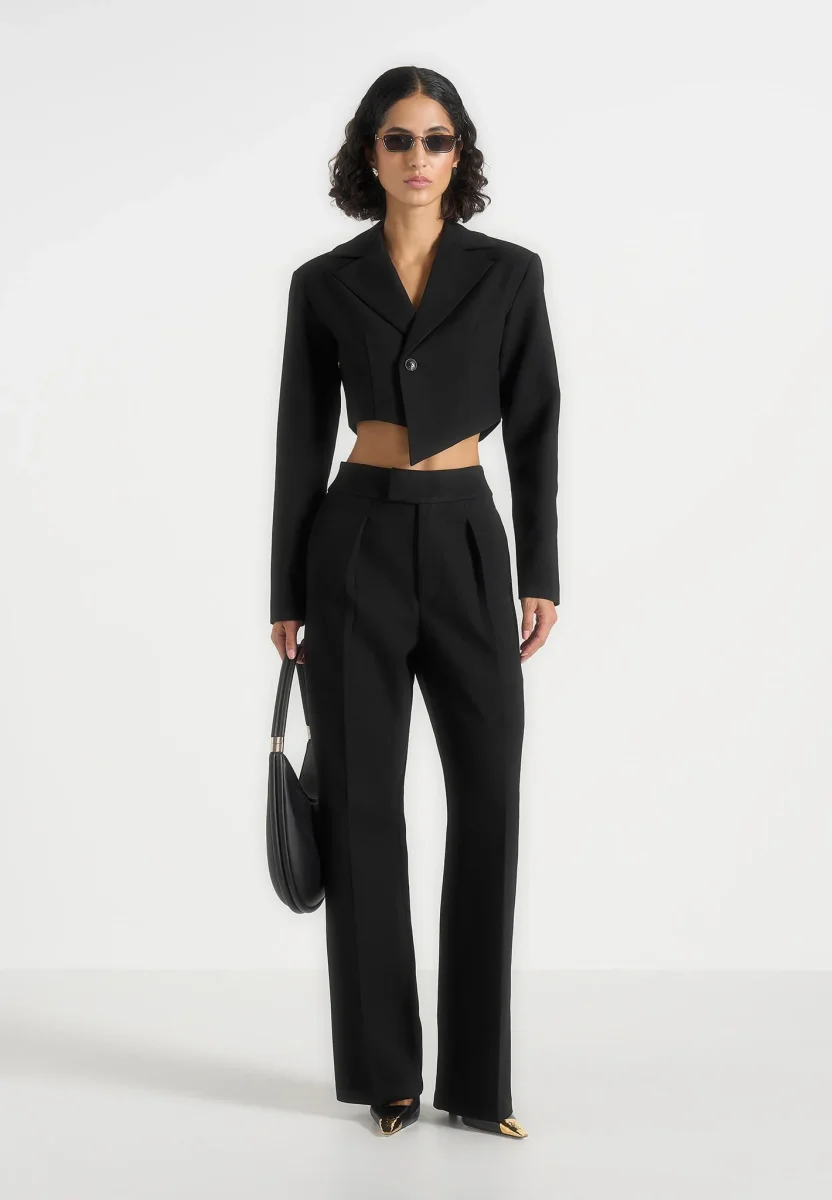 Dina - Asymmetric Cropped Blazer - Black - Image 2
