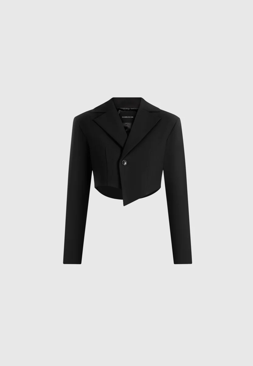 Dina - Asymmetric Cropped Blazer - Black - Image 5