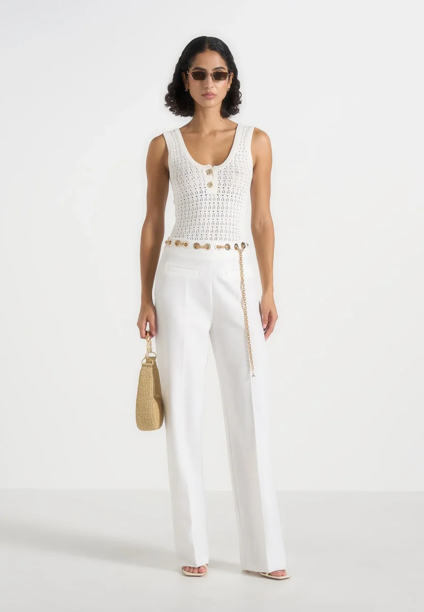 Perrine - Hardware Detail Belted Pants - White - Image 3