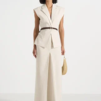 Regine - Linen Box Pleat Maxi Skirt - Natural