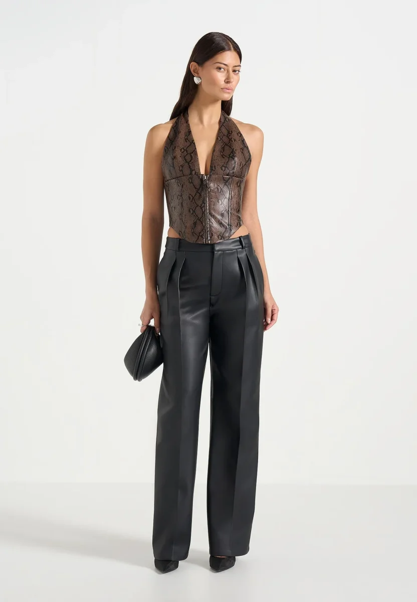 Sloane - Python Halterneck Corset Top - Brown - Image 3