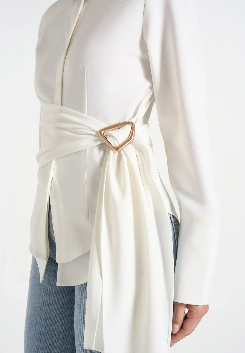 Fia - Wrap Shirt With Hardware Detail - White - Image 4