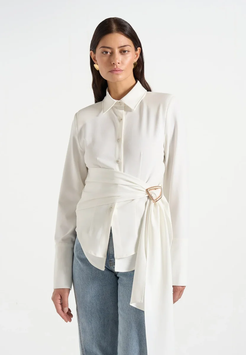 Fia - Wrap Shirt With Hardware Detail - White - Image 2