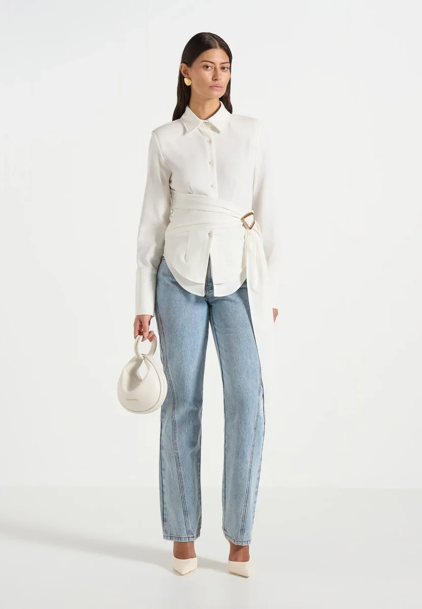Fia - Wrap Shirt With Hardware Detail - White - Image 3