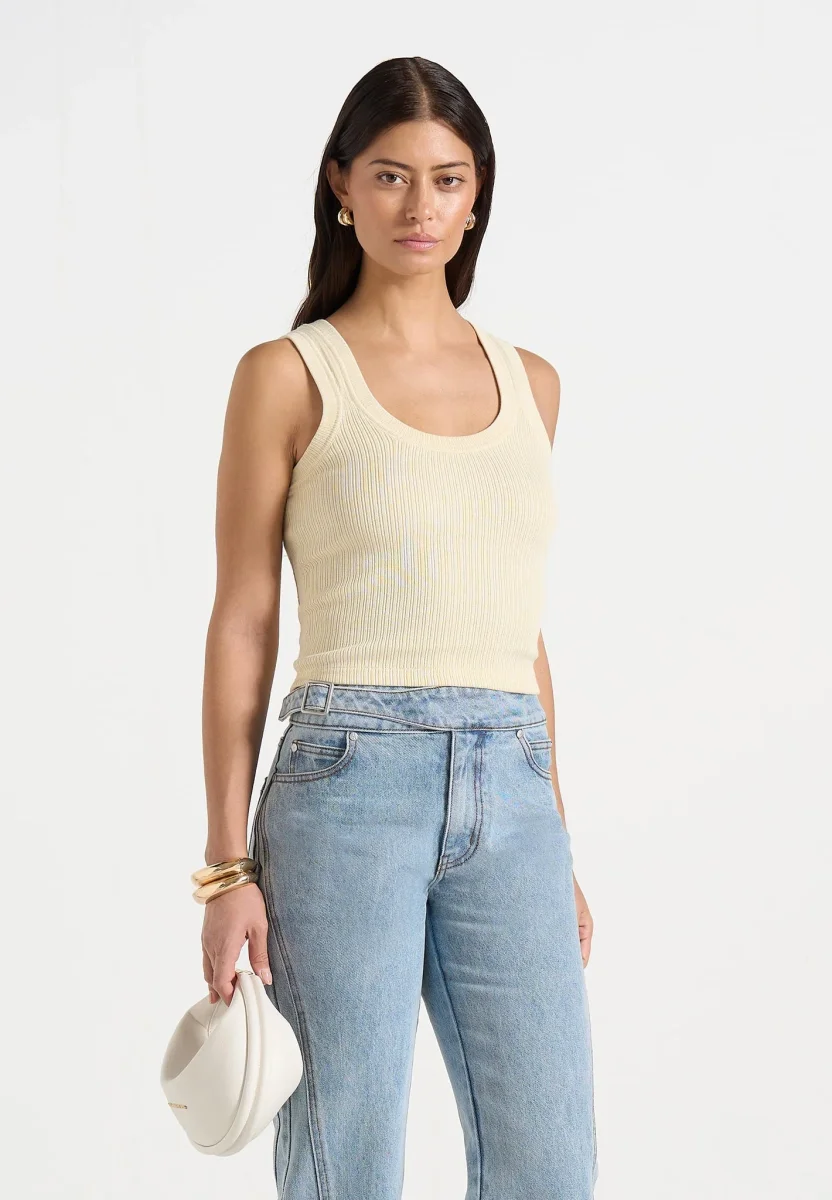 VS001 - Scoop Neck Ribbed Cotton Tank Top - Pale Yellow - Image 2
