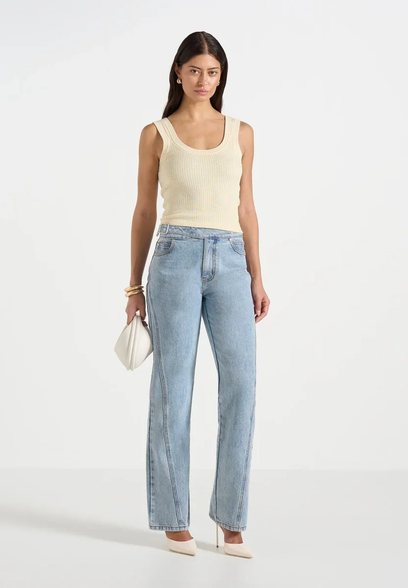 VS001 - Scoop Neck Ribbed Cotton Tank Top - Pale Yellow - Image 3