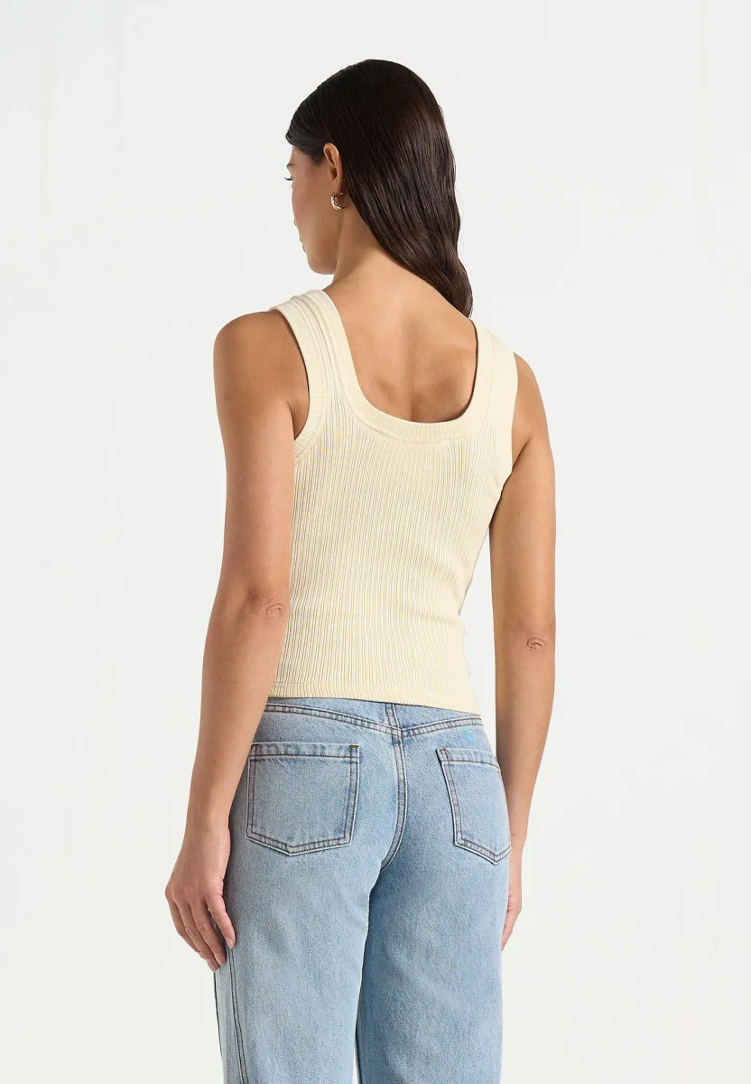 VS001 - Scoop Neck Ribbed Cotton Tank Top - Pale Yellow - Image 5