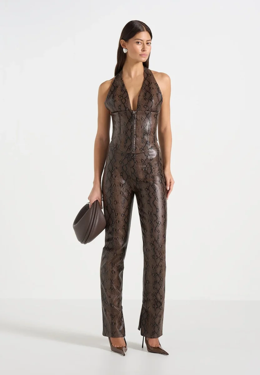 Sloane - Python Halterneck Corset Top - Brown - Image 5